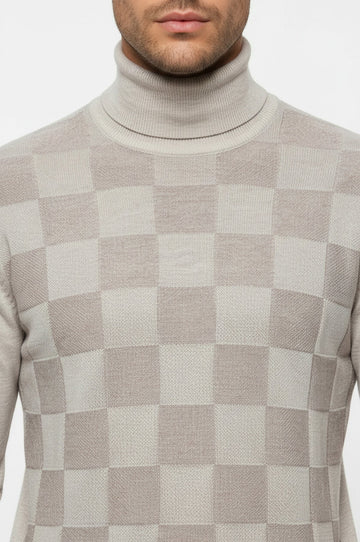 Cream Slim Fit Plaid Half Turtleneck Sweater – Wessi