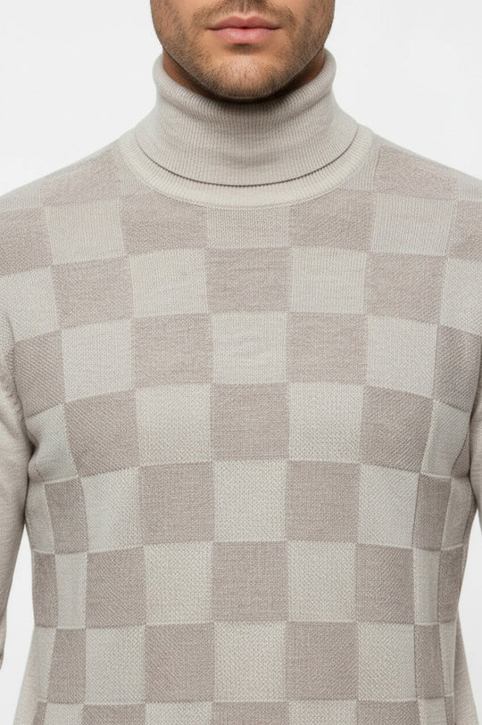 Cream Slim Fit Plaid Half Turtleneck Sweater – Wessi