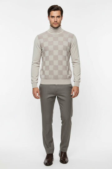 Cream Slim Fit Plaid Half Turtleneck Sweater – Wessi