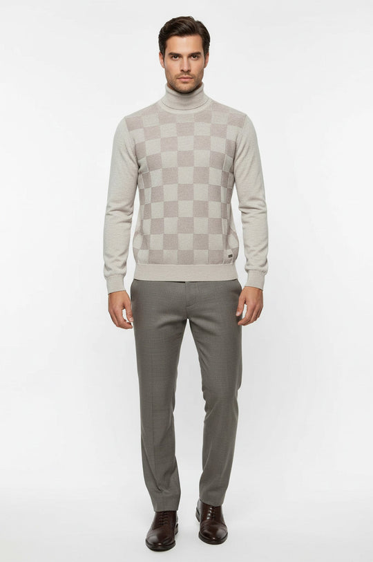 Cream Slim Fit Plaid Half Turtleneck Sweater – Wessi