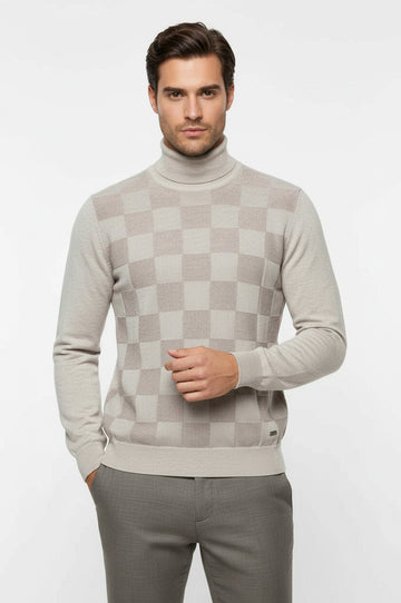 Cream Slim Fit Plaid Half Turtleneck Sweater – Wessi