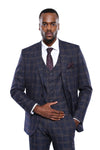 Men’s Navy Blue Windowpane Check Slim Fit Blazer & Waistcoat 2-Piece Set