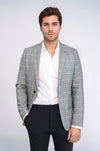 Men’s Silver Grey Windowpane Grid Slim Fit Notch Lapel Sport Blazer
