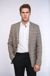 Men’s Slate Grey Windowpane Checked Slim Fit Notch Lapel Blazer