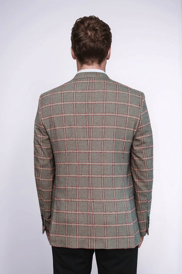 Men’s Slate Grey Windowpane Checked Slim Fit Notch Lapel Blazer