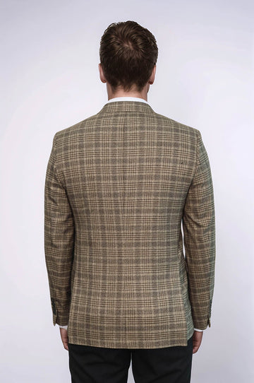 Men’s Light Caramel Glen Plaid Slim Fit Notch Lapel Sport Blazer