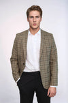 Men’s Light Caramel Glen Plaid Slim Fit Notch Lapel Sport Blazer