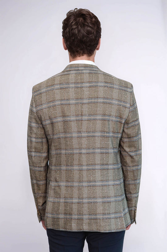 Men’s Sand Beige Checked Slim Fit Notch Lapel Blazer