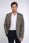 Men’s Sand Beige Checked Slim Fit Notch Lapel Blazer