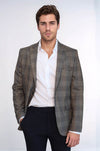 Men’s Earthy Brown Fine Plaid Slim Fit Notch Lapel Sport Blazer