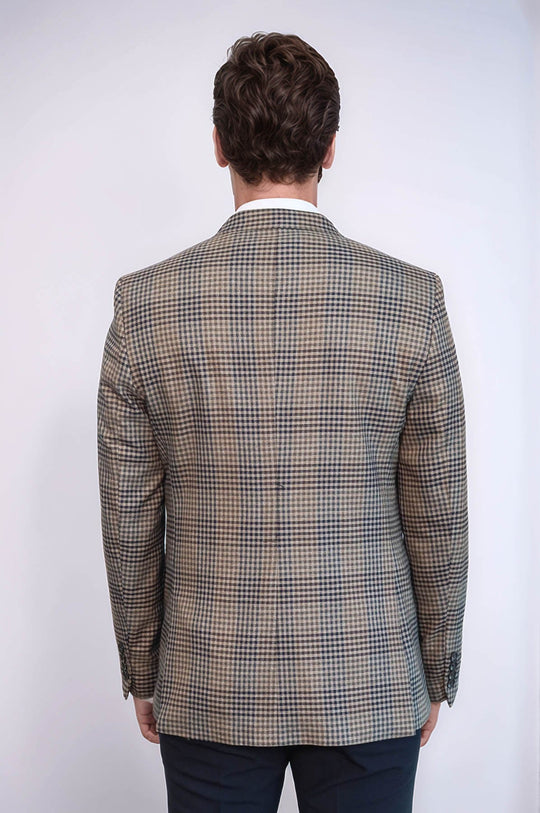 Men’s Earthy Brown Fine Plaid Slim Fit Notch Lapel Sport Blazer
