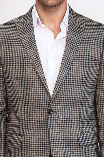 Men’s Earthy Brown Fine Plaid Slim Fit Notch Lapel Sport Blazer
