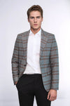Men’s Grey & Brown Horizontal Checked Slim Fit Peak Lapel Blazer