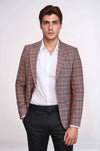 Men’s Burgundy Windowpane Checked Slim Fit Peak Lapel Sport Blazer