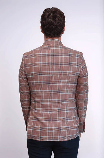 Men’s Burgundy Windowpane Checked Slim Fit Peak Lapel Sport Blazer