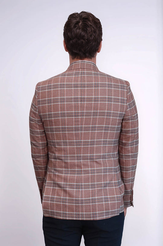 Men’s Burgundy Windowpane Checked Slim Fit Peak Lapel Sport Blazer