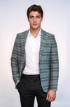 Men’s Green Checked Slim Fit Peak Lapel Sport Blazer