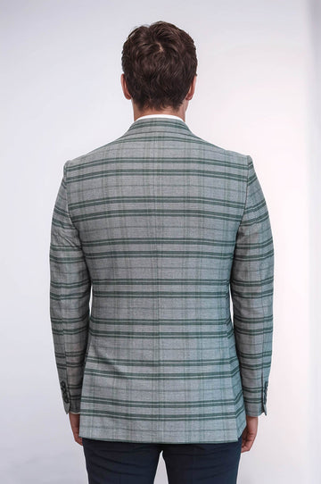 Men’s Green Checked Slim Fit Peak Lapel Sport Blazer