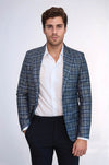 Men’s Navy Blue Micro-Checked Slim Fit Notch Lapel Blazer