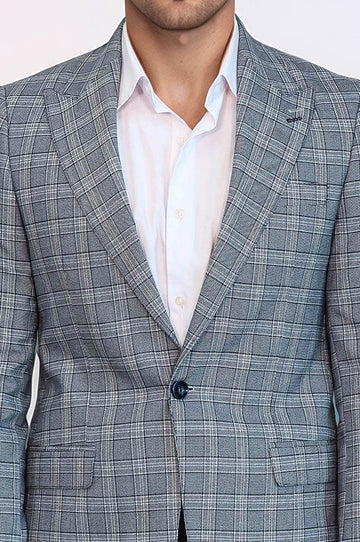 Men’s Grey Glen Plaid Slim Fit Peak Lapel Sport Blazer