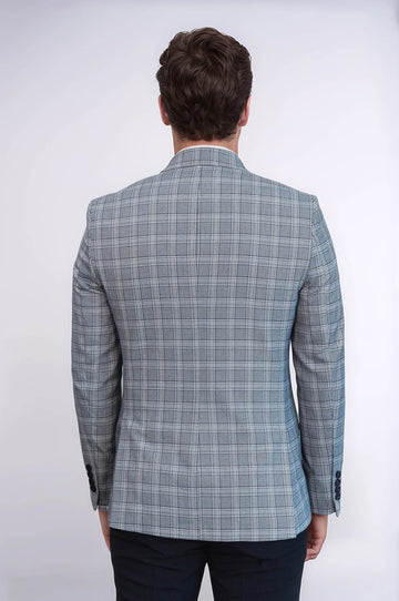 Men’s Grey Glen Plaid Slim Fit Peak Lapel Sport Blazer