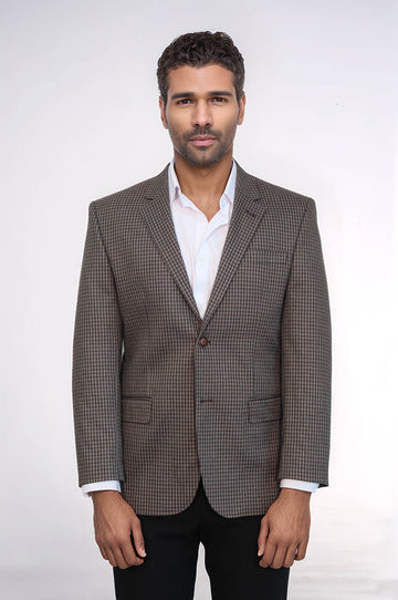 Men’s Brown Micro-Checkered 4 Drop Classic Fit Notch Lapel Sport Blazer