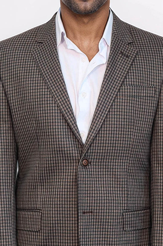 Men’s Brown Micro-Checkered 4 Drop Classic Fit Notch Lapel Sport Blazer