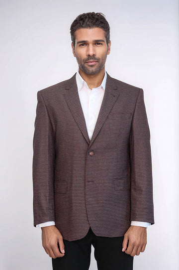 Men’s Burgundy Micro-Checkered 4 Drop Classic Fit Notch Lapel Sport Blazer
