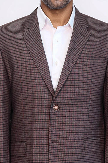 Men’s Burgundy Micro-Checkered 4 Drop Classic Fit Notch Lapel Sport Blazer