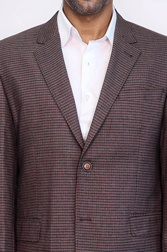 Men’s Burgundy Micro-Checkered 4 Drop Classic Fit Notch Lapel Sport Blazer