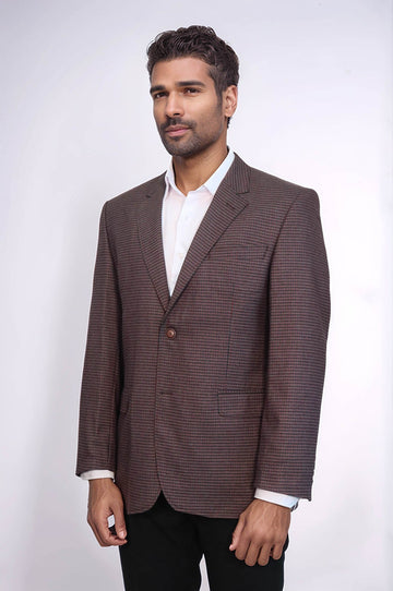 Men’s Burgundy Micro-Checkered 4 Drop Classic Fit Notch Lapel Sport Blazer