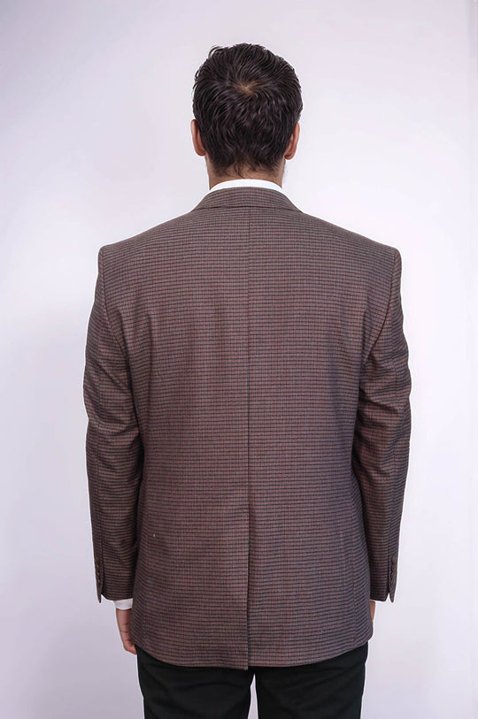 Men’s Burgundy Micro-Checkered 4 Drop Classic Fit Notch Lapel Sport Blazer