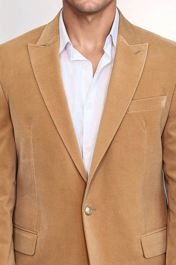Men’s Apricot Velvet Slim Fit Wide Peak Lapel Blazer
