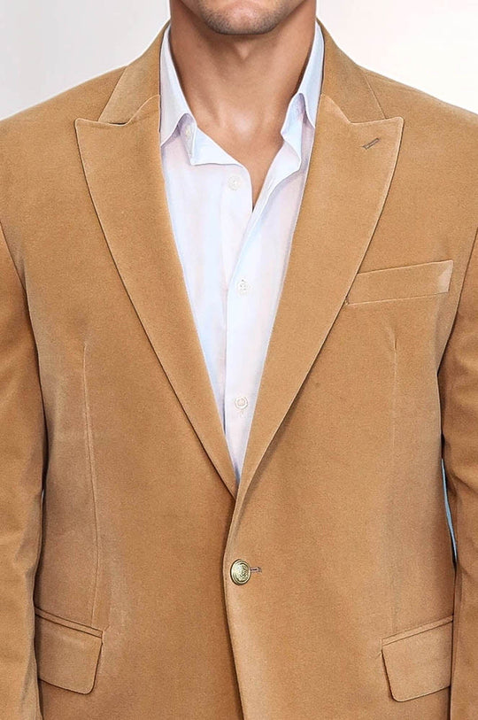 Men’s Apricot Velvet Slim Fit Wide Peak Lapel Blazer
