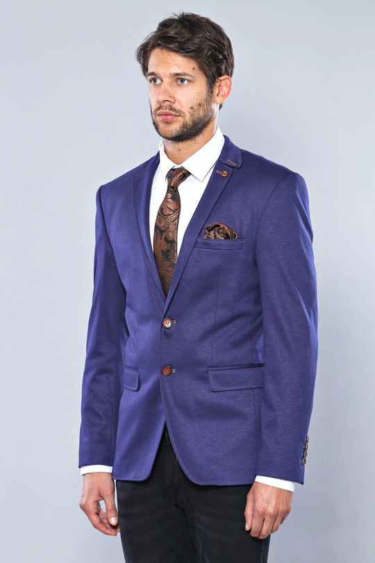 Men’s Sax Blue Micro-Patterned Slim Fit 2-Button Sport Blazer