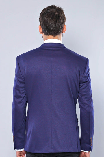 Men’s Sax Blue Micro-Patterned Slim Fit 2-Button Sport Blazer