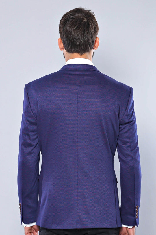 Men’s Sax Blue Micro-Patterned Slim Fit 2-Button Sport Blazer
