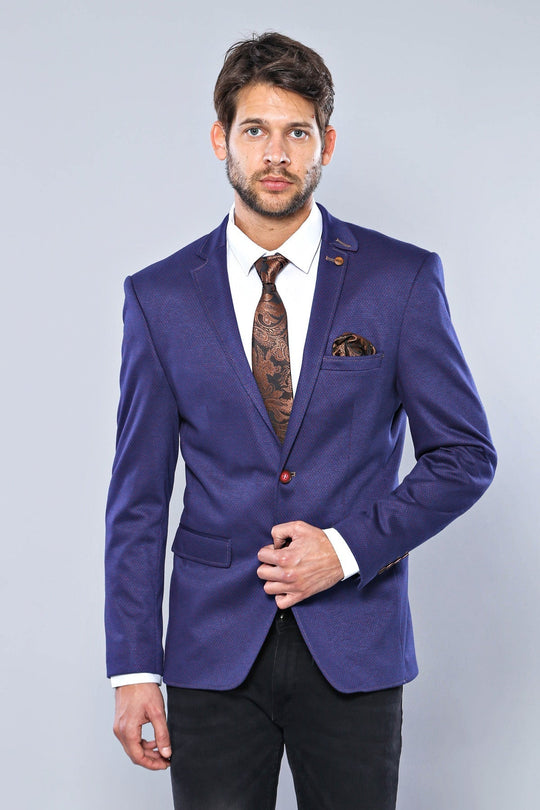 Men’s Sax Blue Micro-Patterned Slim Fit 2-Button Sport Blazer