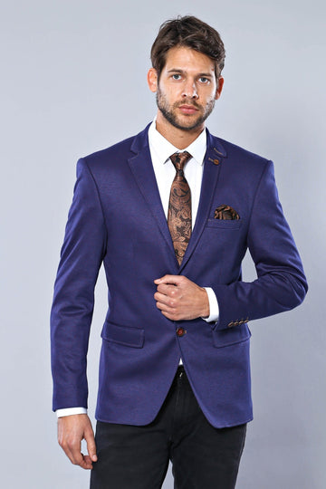 Men’s Sax Blue Micro-Patterned Slim Fit 2-Button Sport Blazer