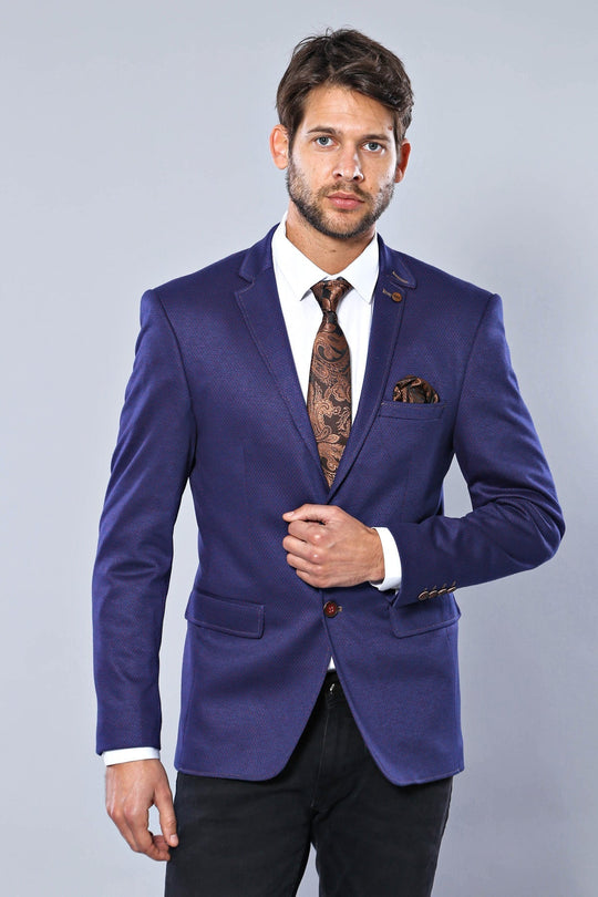 Men’s Sax Blue Micro-Patterned Slim Fit 2-Button Sport Blazer