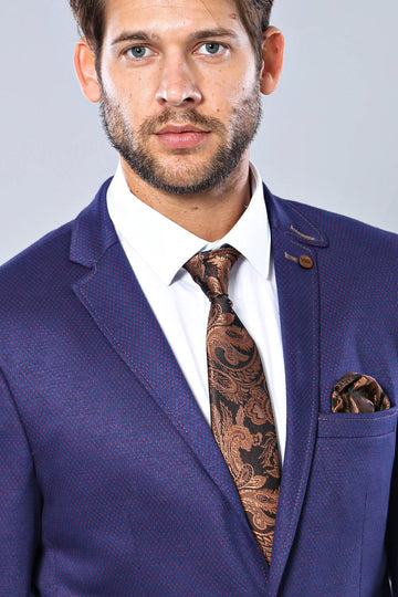 Men’s Sax Blue Micro-Patterned Slim Fit 2-Button Sport Blazer