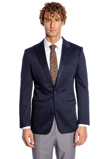 Men’s Midnight Navy Blue Plain Slim Fit Peak Lapel Sport Blazer