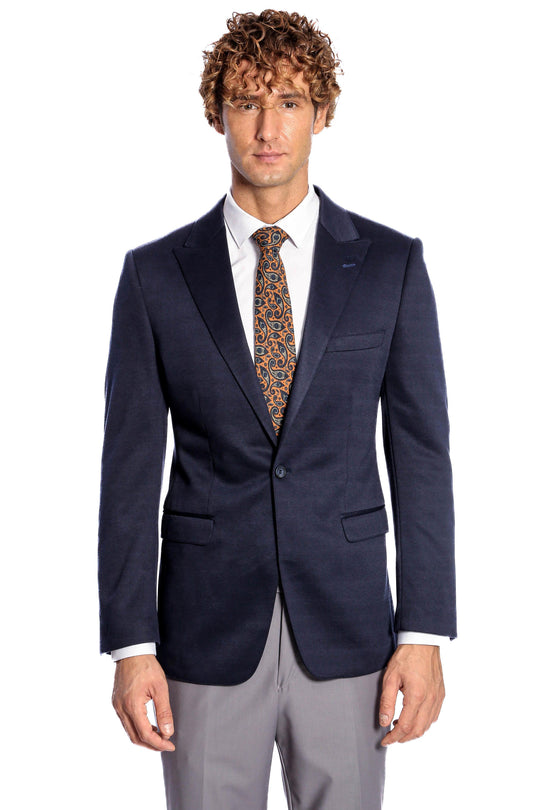 Men’s Midnight Navy Blue Plain Slim Fit Peak Lapel Sport Blazer