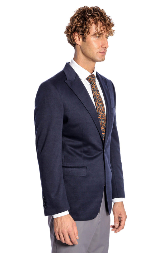 Men’s Midnight Navy Blue Plain Slim Fit Peak Lapel Sport Blazer