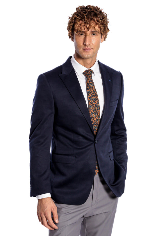 Men’s Midnight Navy Blue Plain Slim Fit Peak Lapel Sport Blazer