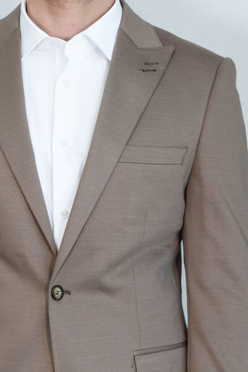 Men’s Beige Plain Slim Fit Peak Lapel Sport Blazer