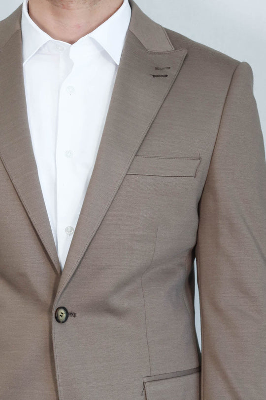 Men’s Beige Plain Slim Fit Peak Lapel Sport Blazer