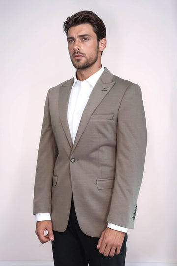 Men’s Beige Plain Slim Fit Peak Lapel Sport Blazer