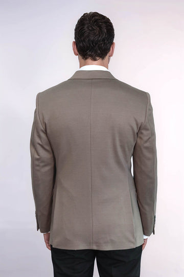 Men’s Beige Plain Slim Fit Peak Lapel Sport Blazer