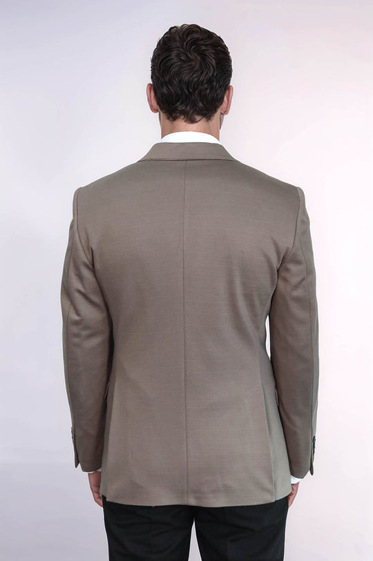 Men’s Beige Plain Slim Fit Peak Lapel Sport Blazer